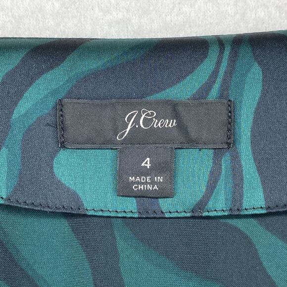 J.CREW Blouse 4 Deep V-Neck Zebra Striped Satin Button Front Long Sleeve Green - Picture 4 of 13